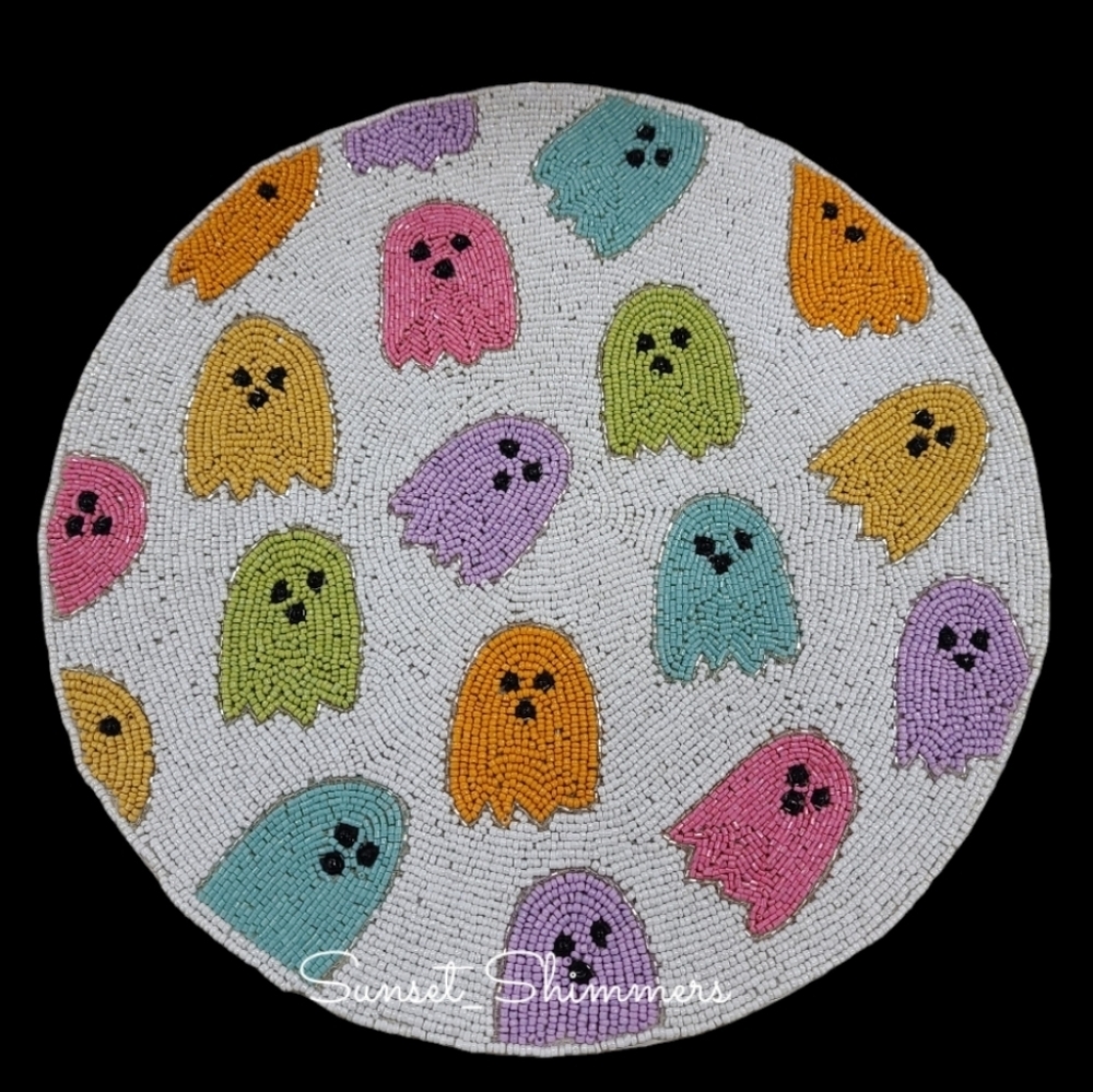 Sparkly Beaded GHOST Bright Colored Placemat Charger 15" Halloween New